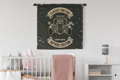 Produktbild von MuchoWow® Wandteppich Wandbehang Auto - Oldtimer - Zitat 90x90 cm Tapisserie Dekoration Wandtuch - Wandaufhänger