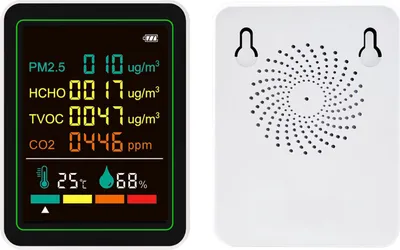 Produktbild von 6-in-1-Luftqualitätsprüfer Infrarotsensor CO2 TVOC HCHO PM2,5 Temperatur- und Feuchtigkeitsmessung Weiß