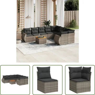 Produktbild von The Living Store 9-tlg. Garten-Sofagarnitur mit Kissen Grau Poly Rattan