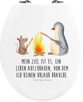 Produktbild von Mr. & Mrs. Panda WC Brille Pinguin Lagerfeuer - Weiß - Geschenk, Klobrille, Sitz, Maus, Toilettendeckel, Liebe, Marshmallows, Büro, Job, Klo-Deckel, klo deckel