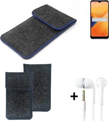 Produktbild von K-S-Trade Handy Schutz Hülle kompatibel mit Wiko Y81 Schutzhülle Handyhülle Filztasche Pouch Tasche Case Sleeve Filzhülle dunkelgrau, blauer Rand