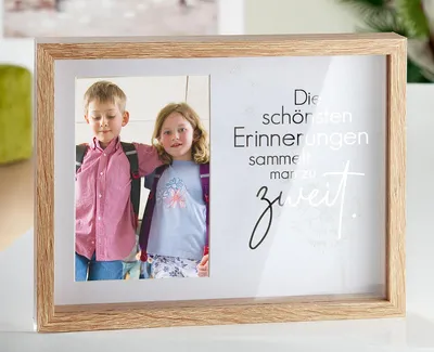 Produktbild von Gilde Fotorahmen, rechteckig, Spruch, MDF, naturfarben, VE 3, L. 3.5 cm, B. 24.5 cm, H. 19.5 cm 46079 4063387460795
