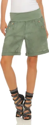 Produktbild von 280 Bermuda Shorts Damen Leinenshorts lockere kurze Hose Freizeithose 100% Leinen Shorts Sommer Strand Oliv M