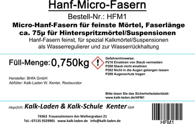 Produktbild von Micro-Hanf-Fasern, 0,750 kg im Eimer, für Spezial-Kalkmörtel