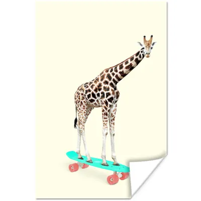 Produktbild von MuchoWow® Poster Giraffe - Muster - Skateboard - Rosa - Tiere 120x180 cm - Kunstposter