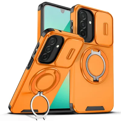 Obrázek produktu pro Dvouvrstvé pouzdro pro Samsung Galaxy A57, posuvným krytem fotoaparátu a magnetickým kroužkovým stojánkem Pomerančový