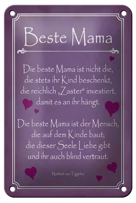 Produktbild von Blechschild Spruch 12x18 cm Beste Mama Deko Schild