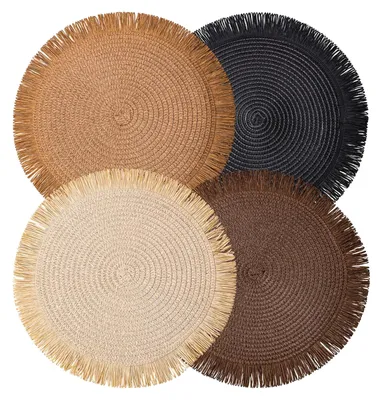 4 runde gewebte Platzsets 38 cm Boho hitzebeständig