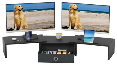 Immagine prodotto di Omgoods - Supporto regolabile per monitor, per 2 monitor, colore nero