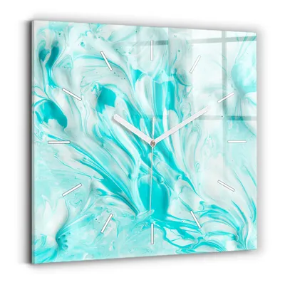 Obrázok produktu pre Wallfluent Hodiny - Sklenené Nástenné Hodiny - Tichý Quartz Strojček - Nástenná Dekorácia Spálňa Kuchyň - Biele Ruky - 30x30 cm - Modrá abstrakcia