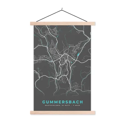 Produktbild von MuchoWow® Textilposter Gummersbach - Stadtplan - Blau - Karte - Deutschland 120x180 cm mit holzfarbenen Rahmen - Textil-Plakat