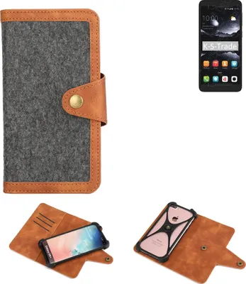 Produktbild von K-S-Trade Schutzhülle Handyhülle kompatibel mit ZTE A530 Filz Hülle Kunst-Leder dunkelgrau braun (1x)