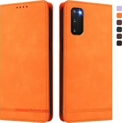 Produktbild von Hülle für Samsung Galaxy S20 5G, Retro Kunstleder Ständer Klapphülle mit Kartenfächer und Magnetische Orange
