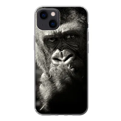 Produktbild von MuchoWow® Handyhülle Schutzhülle Hülle für iPhone 13 Gorilla auf schwarzem Hintergrund in Schwarz und Weiß Silikon Softcase Handy Hülle - Karteninhaber