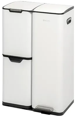 Imagen del producto de Contenedor de residuos de 54 litros de capacidad, cubo de basura con 3 compartimentos de plástico para la separación de residuos, sistema de separación de residuos de metal, color blanco