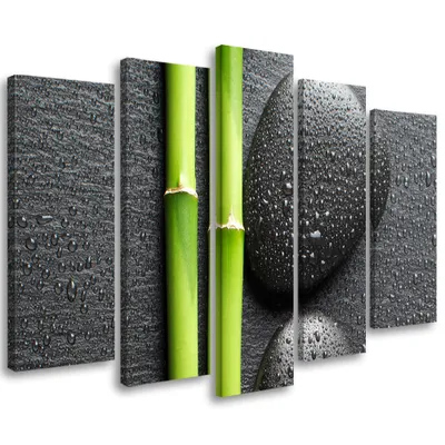 Produktbild von 5-teiliges leinwandbild steine bamboo zen spa 100x70 cm Feeby schwarz wandbild bereit zum aufhängen