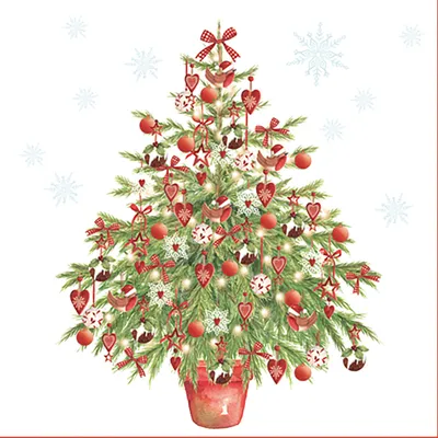Produktbild von Servietten Papier 33x33cm Weihnachtsbaum 20 Stück Weiß / Rot / Grün