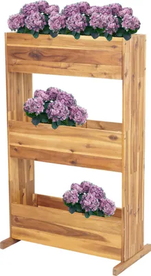 Obrázok produktu pre Polička na kvetináče HWC-L20, Kvetinový box s vyvýšeným záhonom, 115x71x40cm Vonkajší agátové drevo s certifikátom MVG, 3 rady hnedá