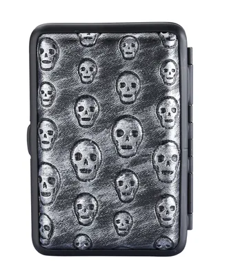 Produktbild von ZIGARETTENETUI "Schädel" für 12 Zigaretten aus Metall Leder Optik Skull Zigarettenbox Zigarettendose Box Dose Hardcase Etui Case 51 (Grau)