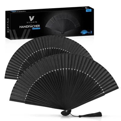 Produktbild von Villkin Handfächer – 2er-Set | Edler Bambus & Stoff | Perfekte Abkühlung für Sommer, Hochzeit & Events