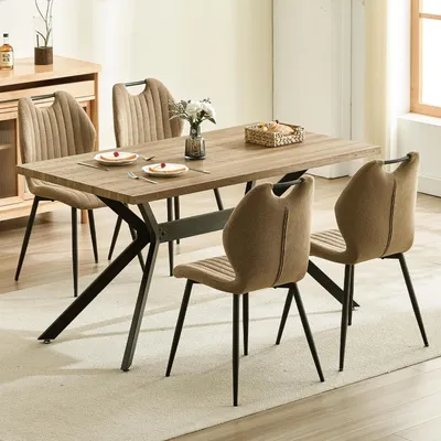Produktbild von Esstisch mit 4 Stühlen Rechteckig Holz 140x80x76 cm Braun Schwarz