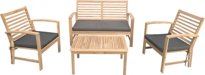 Produktbild von Gartenmöbel aus Akazienholz 4-Sitzer GOA - graue Kissen