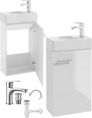 Immagine prodotto di Set di mobili da bagno 68x40cm a parete in bianco lucido, incl. lavabo in Vetroceramica e rubinetto