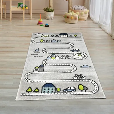 Obrázek produktu pro Dětský koberec Street rug Učební koberec chlapec s ulicemi a domy v šedé barvě Velikost - 80 x 150 cm