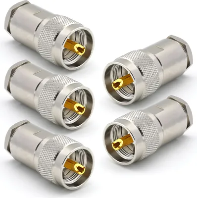 Image de PL259 Connecteur à pince UHF pour LMR400 Belden 9913 RG8, nickelé, avec broche plaquée or (pack de 5)