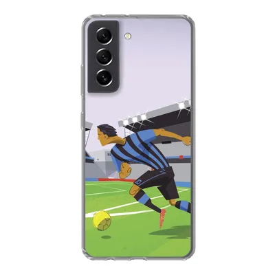 Produktbild von MuchoWow® Handyhülle Schutzhülle Hülle für Samsung Galaxy S21 FE Eine Illustration von Spielern, die in einem Stadion Fußball spielen - Junge - Mädchen - Kinder Silikon Softcase Handy Hülle - Mobiltelefonhülle