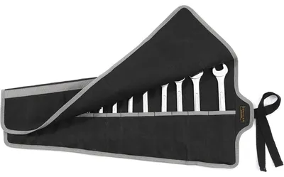 Immagine prodotto di Rotolo porta attrezzi con 15 tasche, realizzato in tela cerata, dimensioni 67,5 x 31,5 cm, colore nero