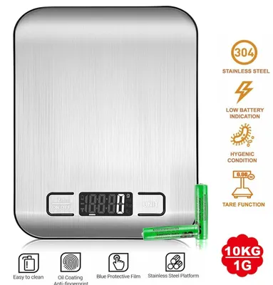 Produktbild von Digitale Küchenwaage Grammwaage Haushaltswaage aus Edelstahl mit LCD Display Tara Funktion und Batteriebetrieb 10 kg Kapazität für Küche Backen und Kochen