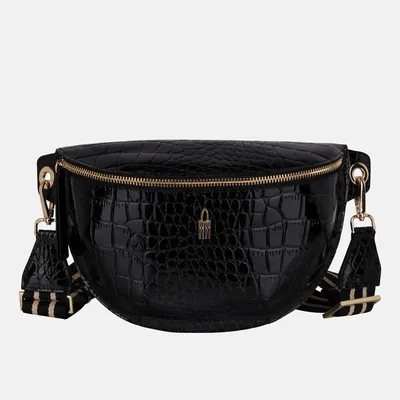Produktbild von ZOYA Gürteltasche aus Echtleder, Schwarz, Krokodilmusterprägung, Goldbesatz, verstellbar