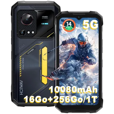 Image de HOTWAV Hyper 7S 16Go+256Go Téléphone Portable Incassable, 10800mAh, 6.6" HD+, Android 14 Smartphone Incassable, 5G Dual SIM, NFC, Lampes de Camping
