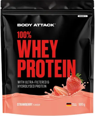 Produktbild von Body Attack 100 % Whey Protein – 900 g Strawberry