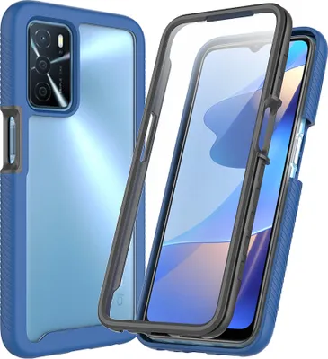 Produktbild von OPPO A16 Hülle, TPU Bumper mit Eingebautem Displayschutz 360 Grad Komplettschutz Schutzhülle für OPPO A16 Navy Blau