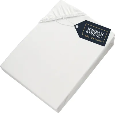 Produktbild von SCHÖNER WOHNEN Spannbettlaken 180x200cm Weiß bis 200x200cm - Luxus Spannbetttuch aus Jersey-Baumwolle   für Matratzen 30 cm &