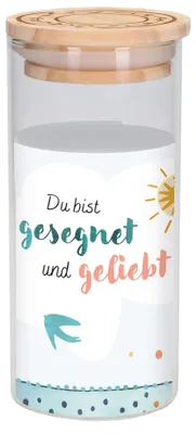 Produktbild von Geschenkglas zur Erstkommunion mit gelasertem Hockdeckel, 6,5 x 14 cm