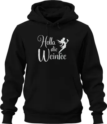 Produktbild von Holla die Weinfee Weinliebhaberin Weinprobe Weinparty Vintage Uni Hoodie Kapuzenpullover, Schwarz, XL