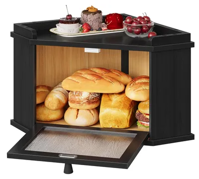 Eckige Brotbox aus Bambus, 32x32x24 cm, schwarz/natur