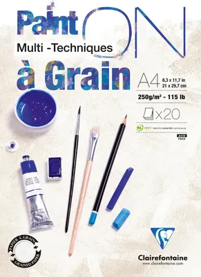 Produktbild von Clairefontaine 4x PaintON à grain/gekörnt, Block A4, 20 Blatt weiß 975049C
