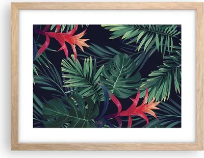 Produktbild von Gerahmtes Poster - Rahmen in heller Eiche - Exotisch Blumen Blätter - 40x30 cm - Wand Bild - Wanddeko - Wandbilder - Wandposter - Bilderrahmen - Bilder - Kunstdruck - Wandbild - P2NAA40x30-4308