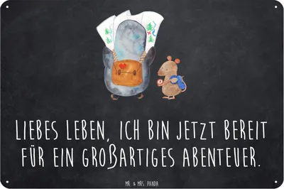 Produktbild von Mr. & Mrs. Panda tafel Pinguin & Maus Wanderer DIN A3 - Kreidetafel - Geschenk, Schild, Wandern, Wandbild, Abenteuer, Blechschild, wandtafel, Türschild
