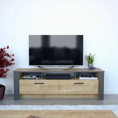 Image de Meuble TV Decorotika Manhattan pour téléviseurs jusqu'à 59 pouces | Chêne foncé et chêne Sapphire