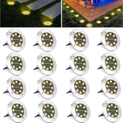 Produktbild von Tianpeng 16 x LED Solarlampe Bodeneinbaustrahler Solar Bodenleuchte Bodenlampe Außen 8Leds,Warmweiß