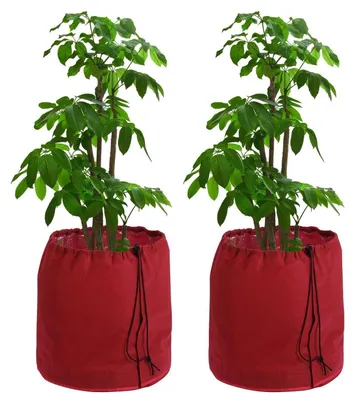 Image de Protège-pots thermique pour plantes, double isolation, protection hivernale, avec drainage, couleur rouge, lot de 2 (45x50 cm)