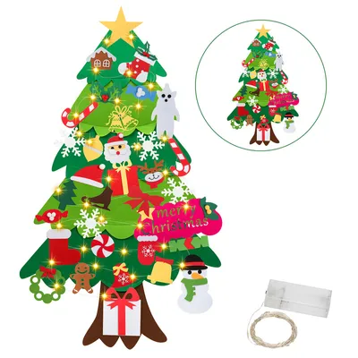 Image de SWANEW Arbre de Noël en feutre DIY LED Arbres de Noël artificiels 100cm DIY Noël Set Suspendu Reproduction pour enfants Cadeau de Noël avec 32 ornements