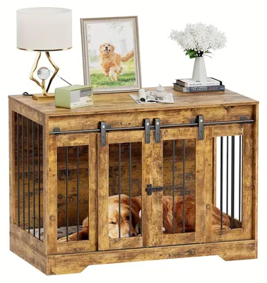 Image de Cage pour chien en bois - Abri pour chien - Cage pour animaux de compagnie - Cage pour chiens - Enclos pour animaux - De grande taille, avec quatre portes coulissantes