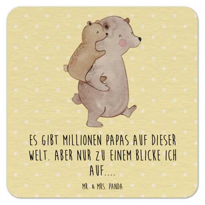 Produktbild von Mr. & Mrs. Panda Tassenuntersetzer Papa Bär 100er Set - Gelb Pastell - Geschenk, Vatertag, Bierdeckel, Sohn, Vater, Bierfilzl, Geburtstag, Muttertag, bieruntersetzer