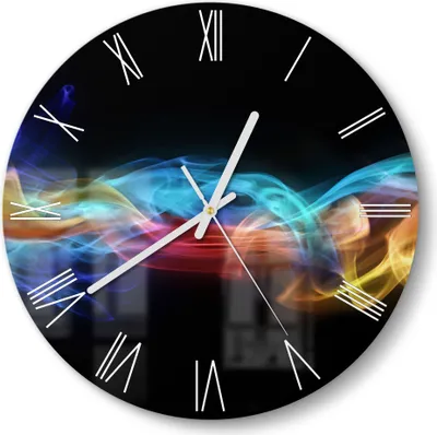 Produktbild von DEQORI Glasuhr Ø30 cm Römisch 'Farbige Rauchschwaden' Wanduhr Glas Uhr Design leise